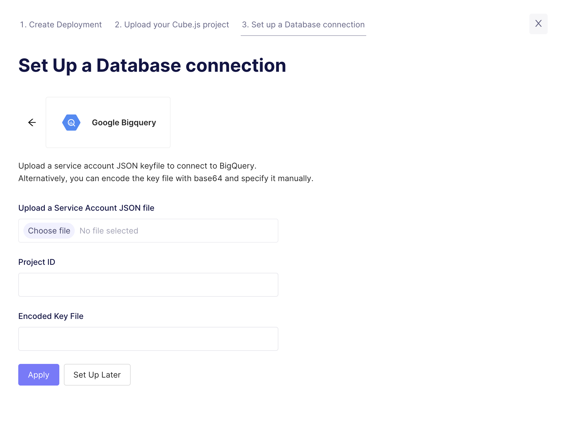 Cube Cloud Setup Database Screen